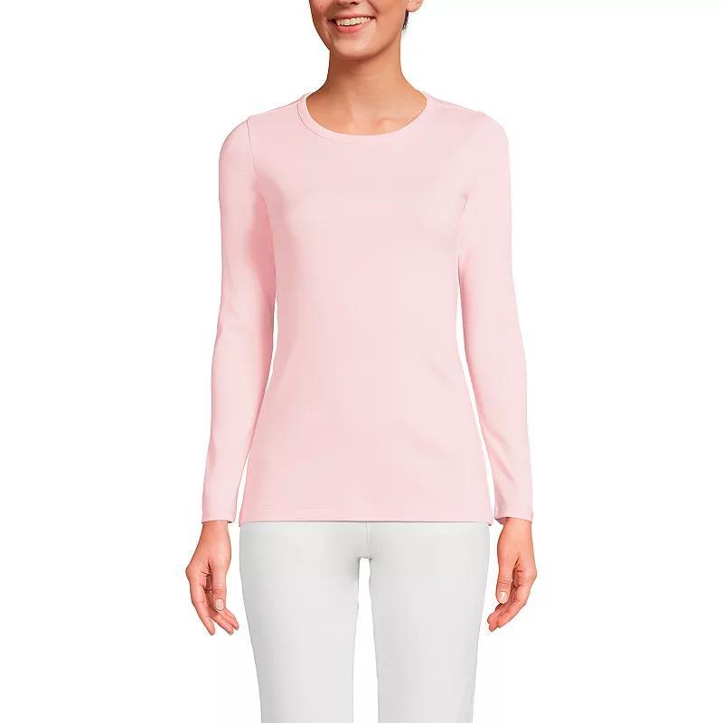 Womens Lands End Cotton Crewneck Long-Sleeve Tee Green Moss Product Image