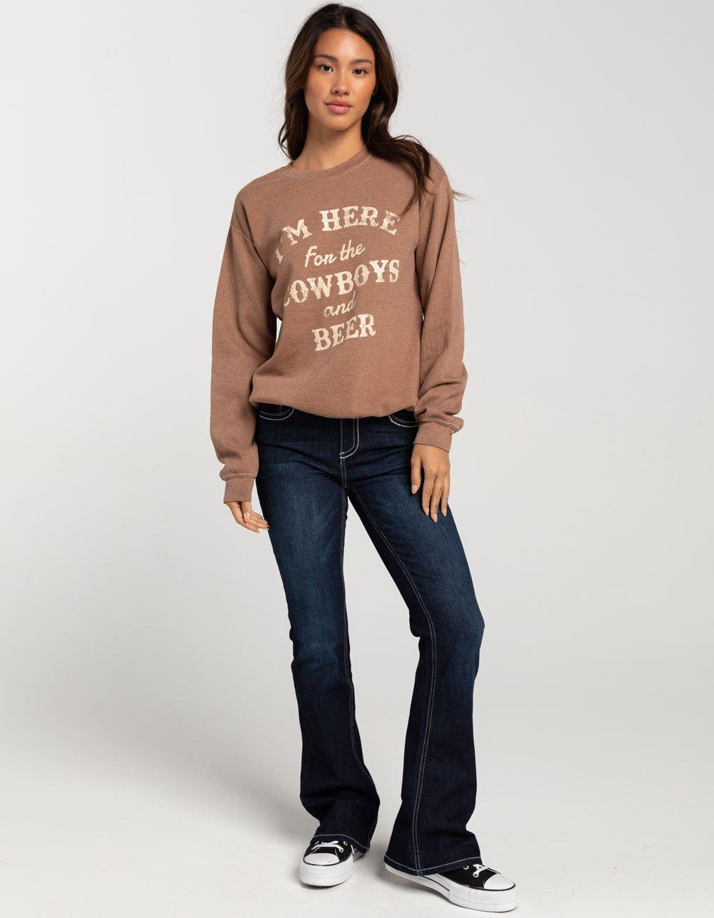 FULL TILT Here For Cowboys Womens Crewneck Sweatshirt - BROWN Product Image