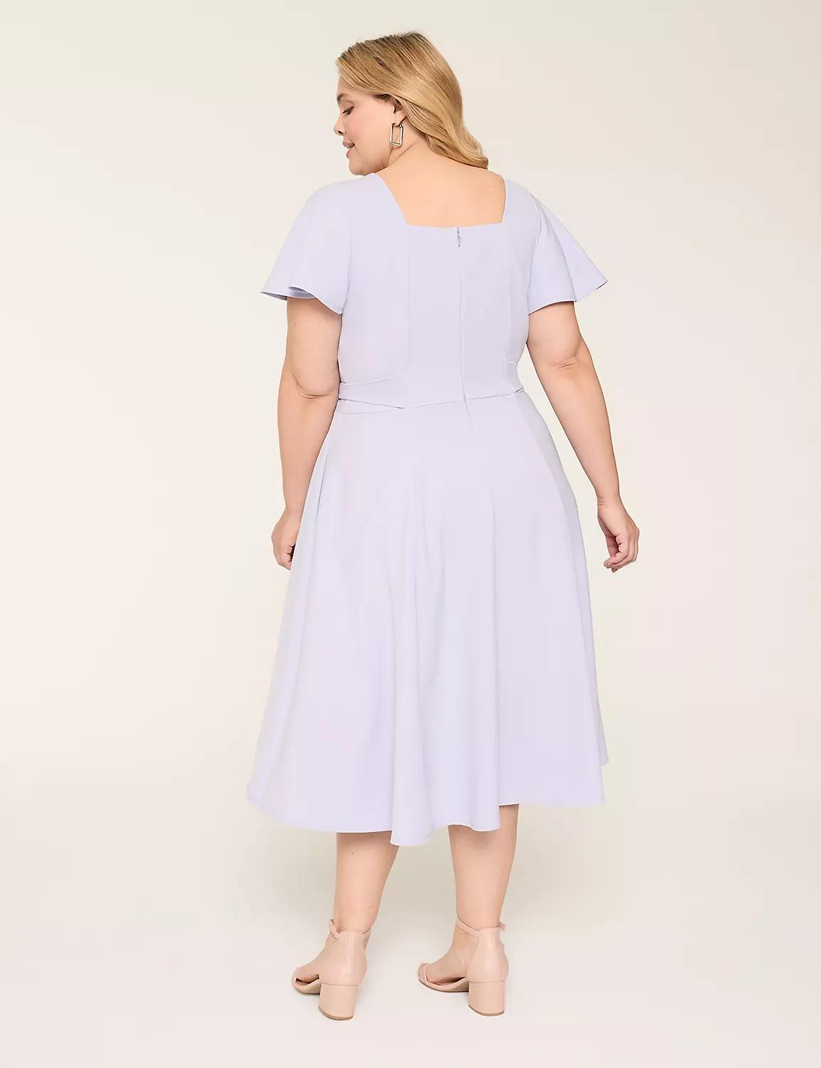 Lena Square-Neck Level-Hem Midi Dress Product Image
