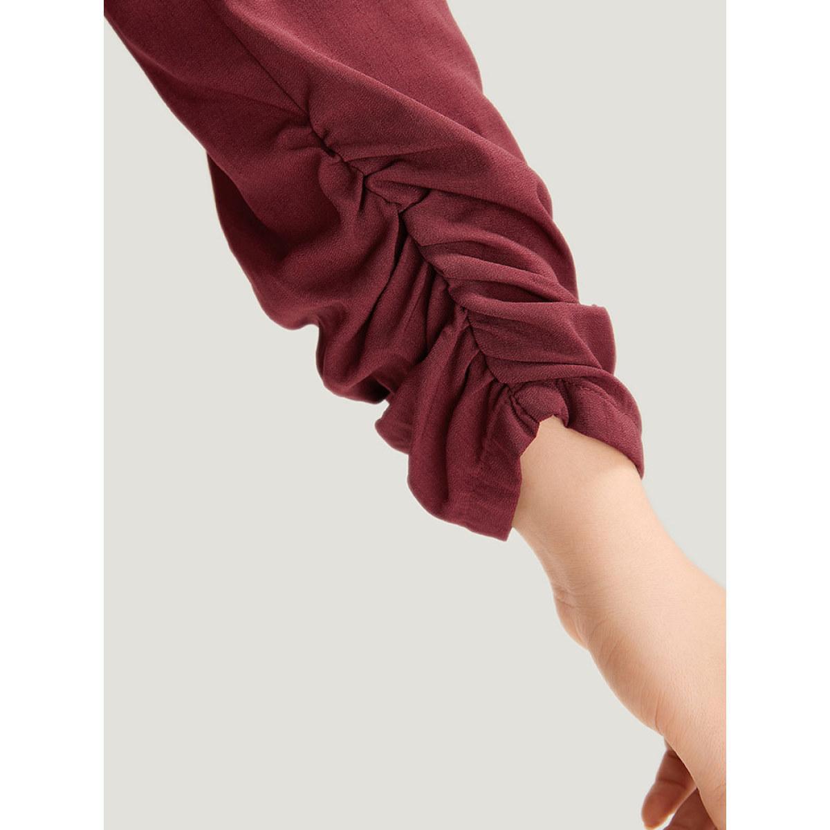 Plus Size Plain Pocket Open Front Gathered Blazer Scarlet Women Work Plain Elastic cuffs Sleeve Long Sleeve Open Front 30/6X Pocket Office Blazers BloomChic Product Image
