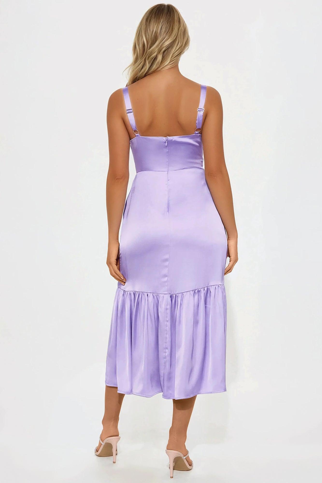 Sweet Magnolia Satin Midi Dress - Lavender Product Image