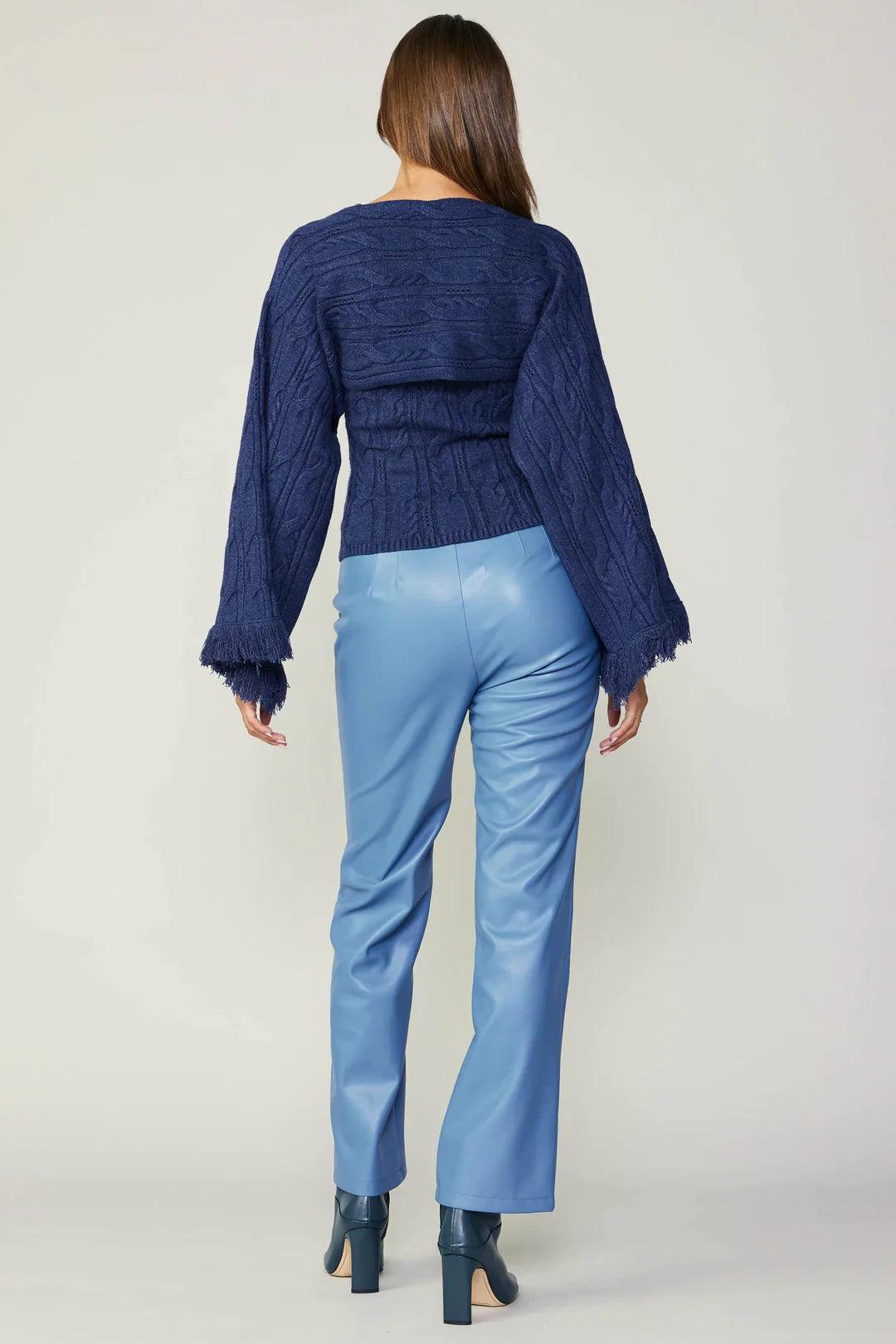 Blue Vegan Leather Straight Pant Product Image