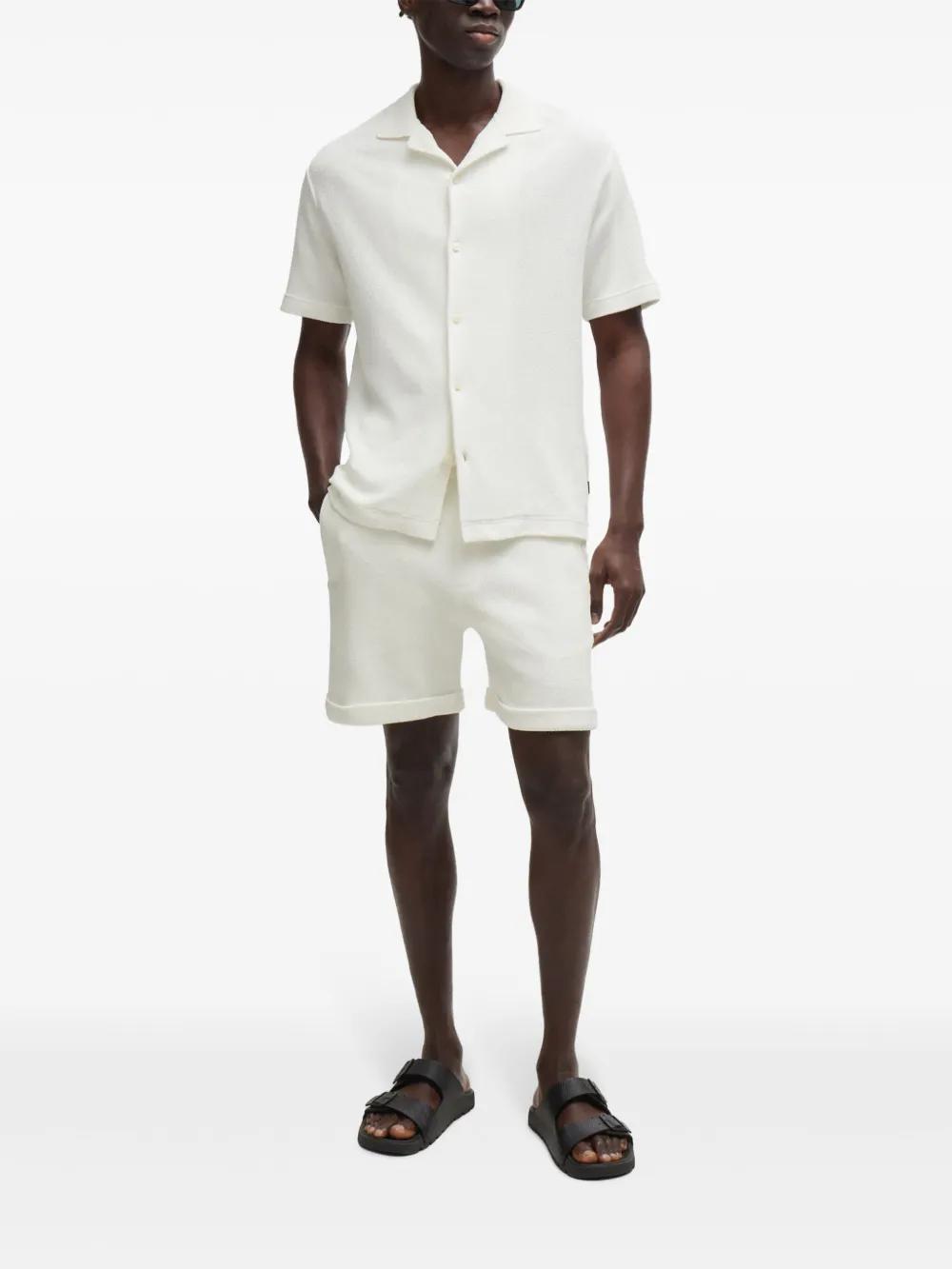 HUGO BOSS Regular-fit Shirt In Cotton Boucl With Ribbed Collar In White Product Image