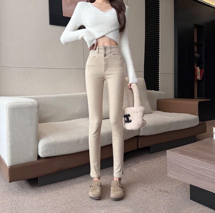 High Rise Side-Slit Cropped Skinny Jeans Product Image