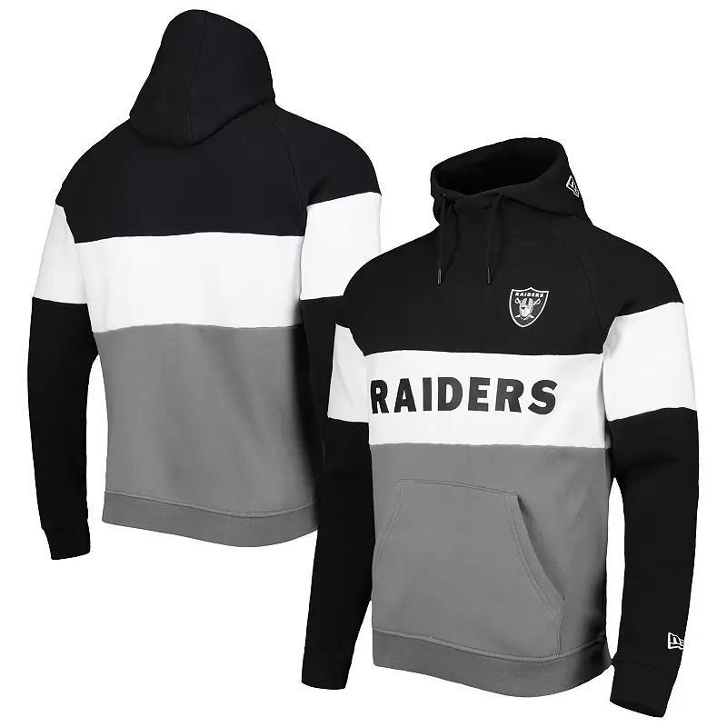 Men's New Era Silver/Black Las Vegas Raiders Colorblock Current Pullover Hoodie, Size: Medium, Lvr Silver Product Image