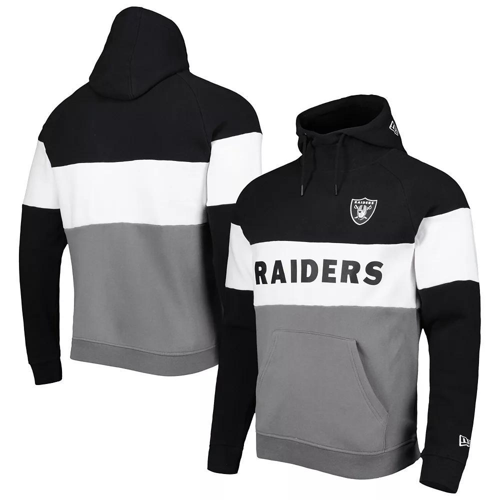 Men's New Era Silver/Black Las Vegas Raiders Colorblock Current Pullover Hoodie, Size: Medium, Lvr Silver Product Image