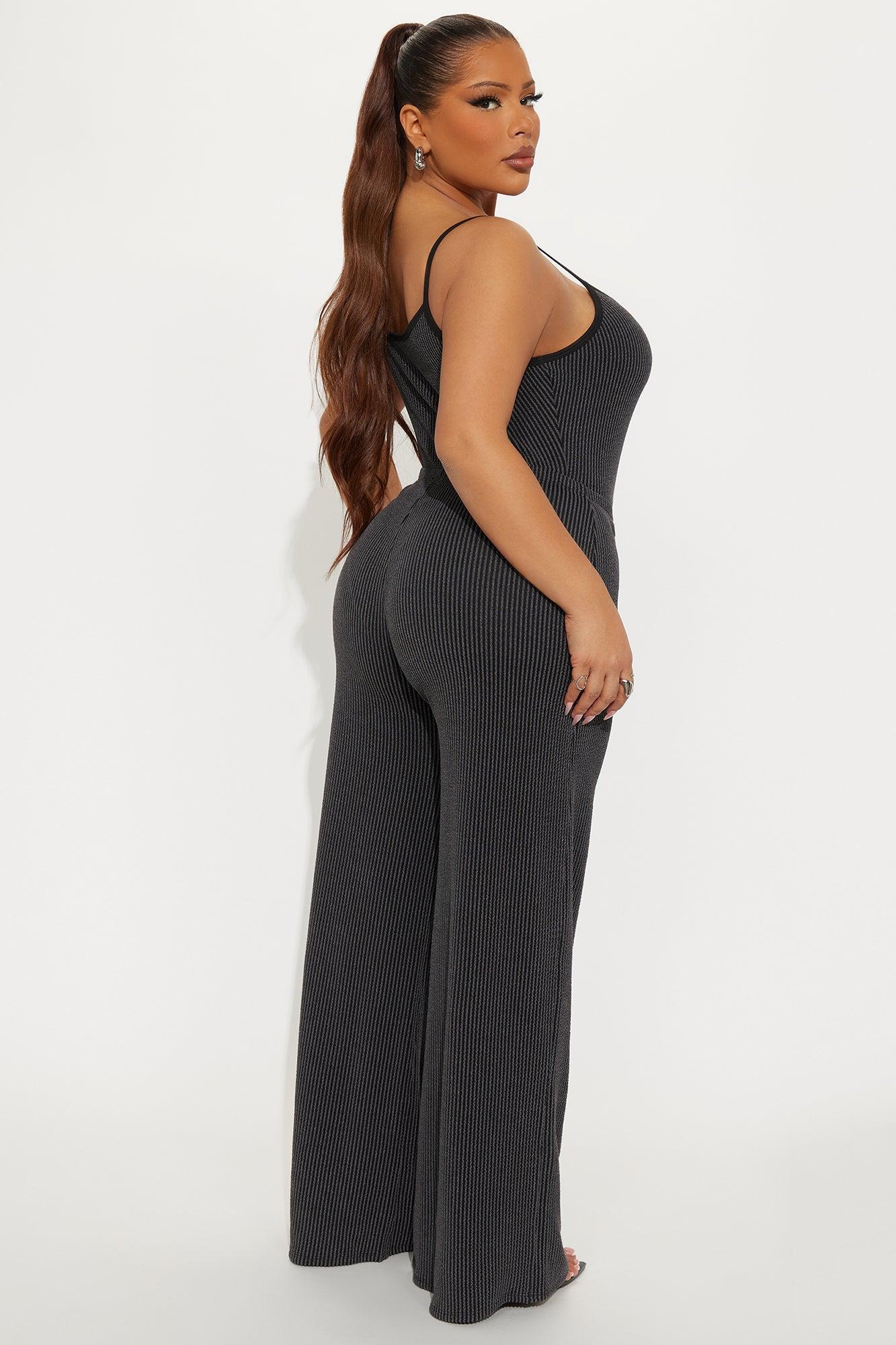 Paulette Ribbed Bodysuit Pant Set - Black Product Image