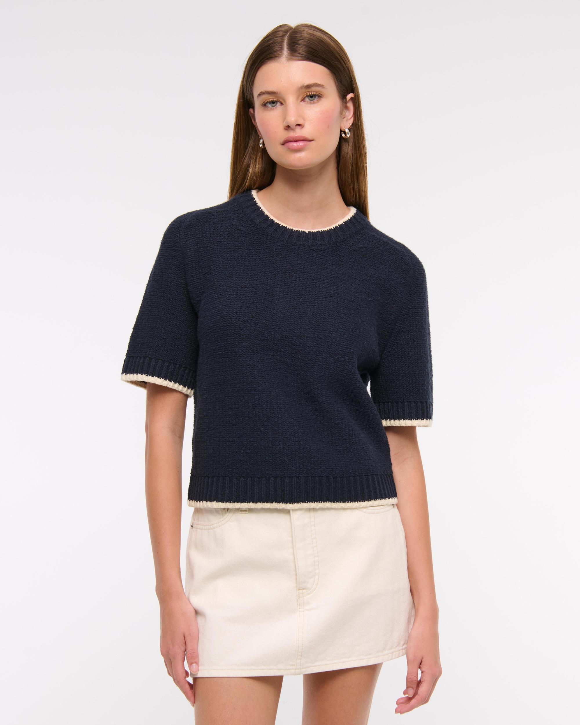 The A&F Madeline Textural Crew Sweater Tee Product Image