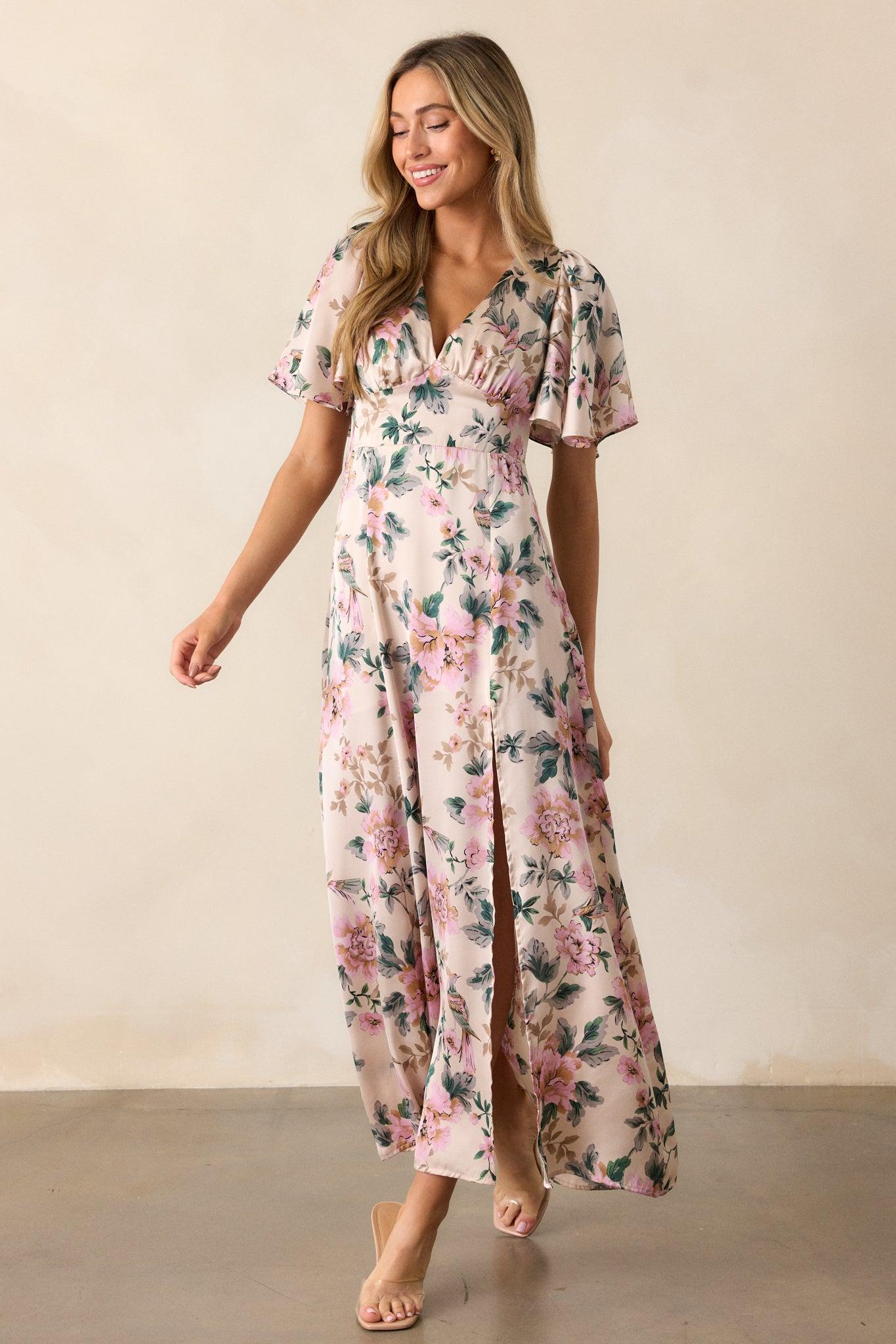 Rosewood Romance Ivory Multi Floral Flutter Sleeve Maxi Dress Product Image