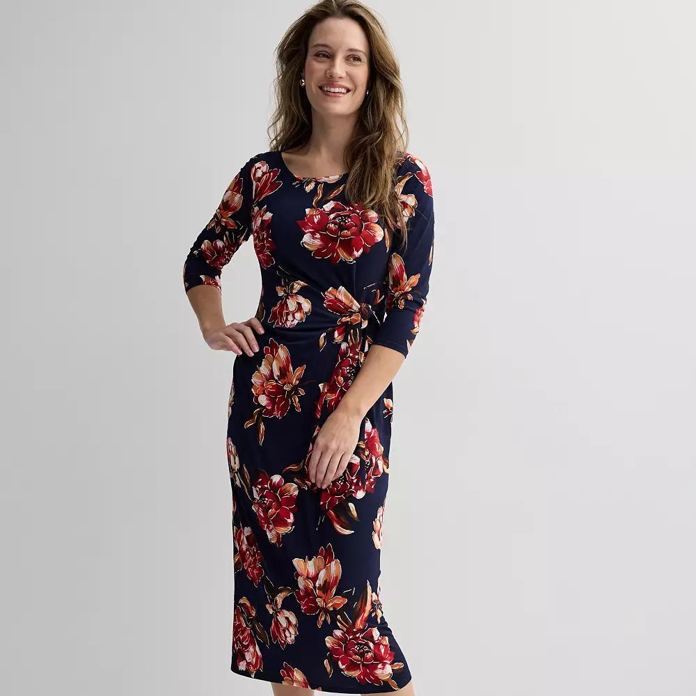 Women's Robbie Bee Faux Wrap Midi Dress, Size: XL, Navy Pink Product Image