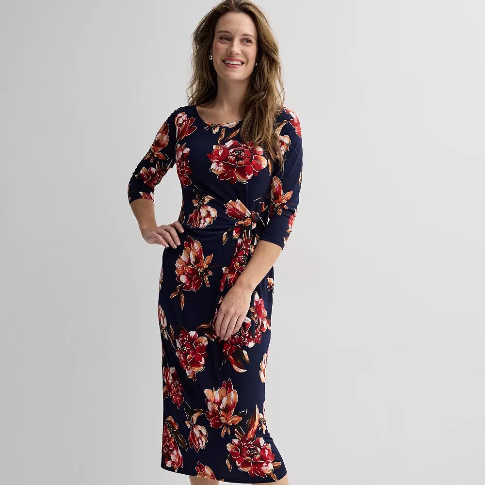 Women's Robbie Bee Faux Wrap Midi Dress, Size: XL, Navy Pink Product Image