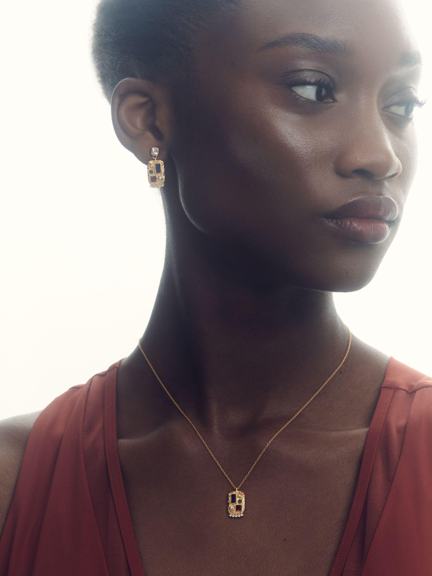 Crystal Rectangle Drop Earrings in Gold Tone Product Image