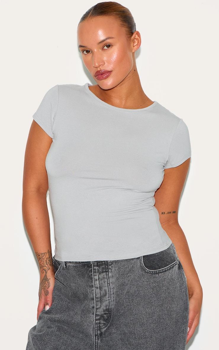 Plus Grey Marl Modal Cotton Longline Fitted T Shirt Product Image