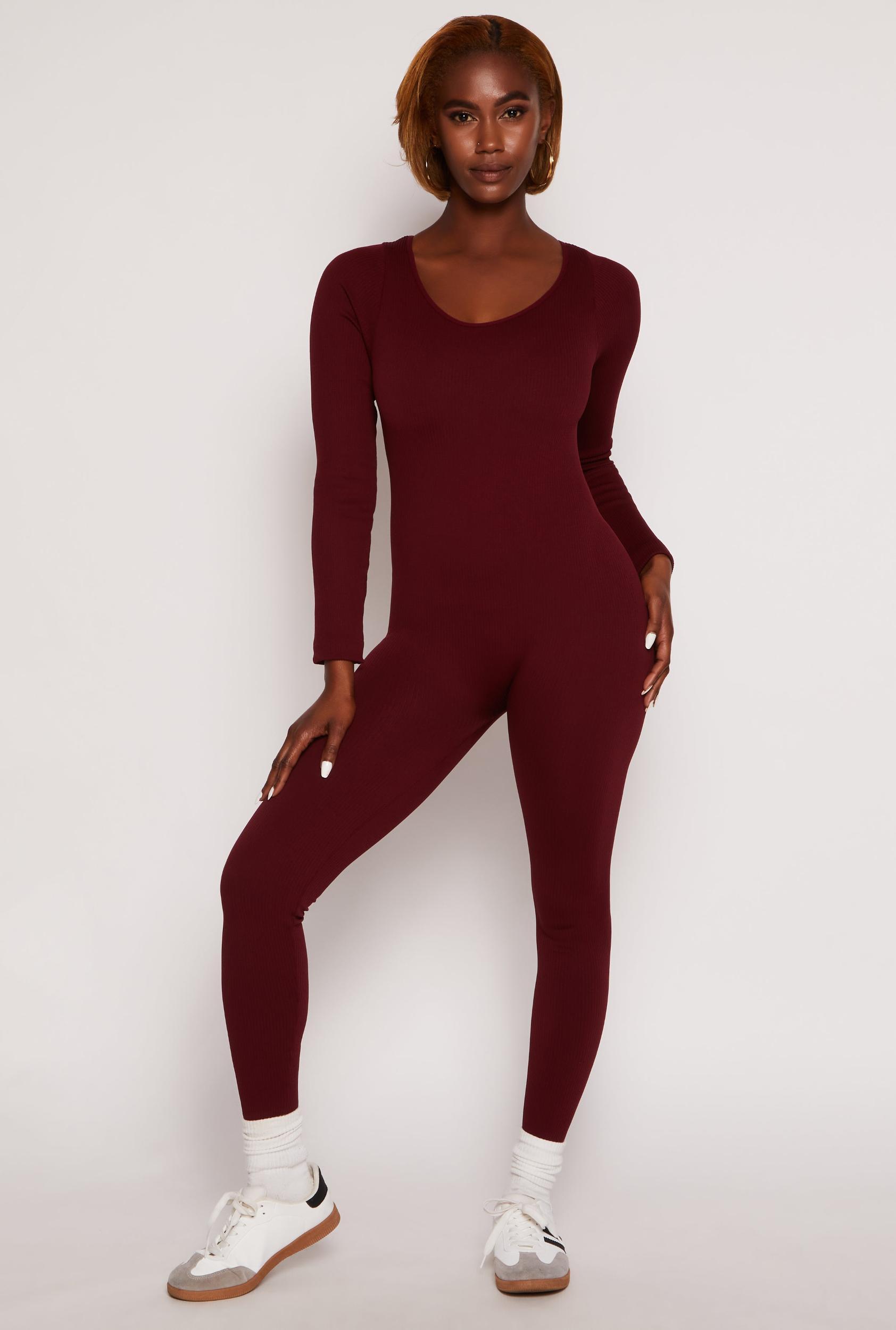 Womens Seamless Ribbed Knit Scoop Neck Catsuit Product Image