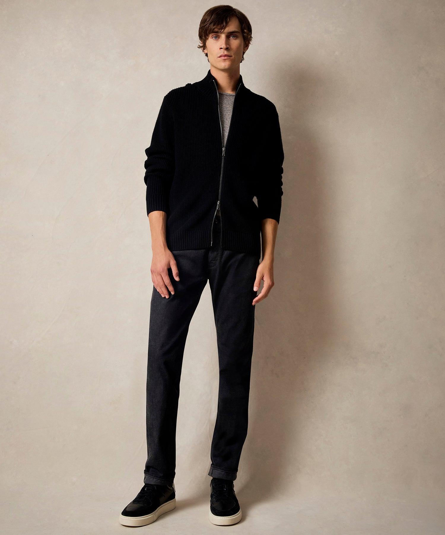Merino Full-Zip Sweater in Black Product Image