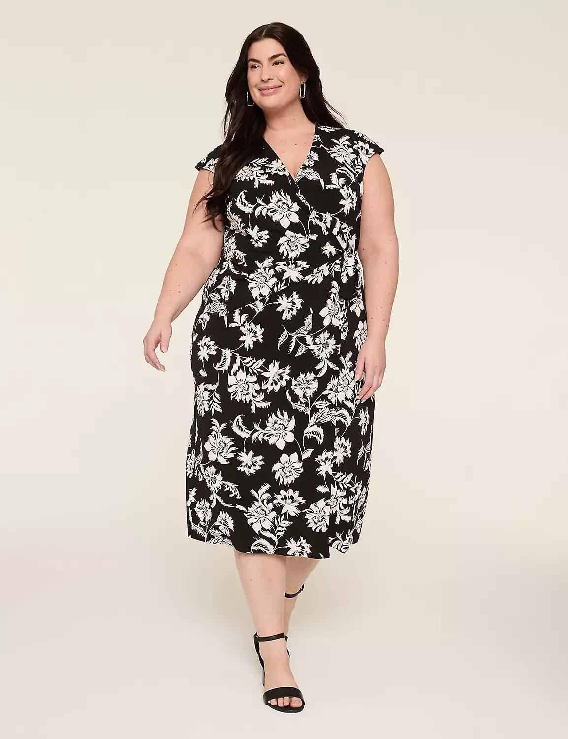 Cap-Sleeve Jersey Wrap Dress Product Image