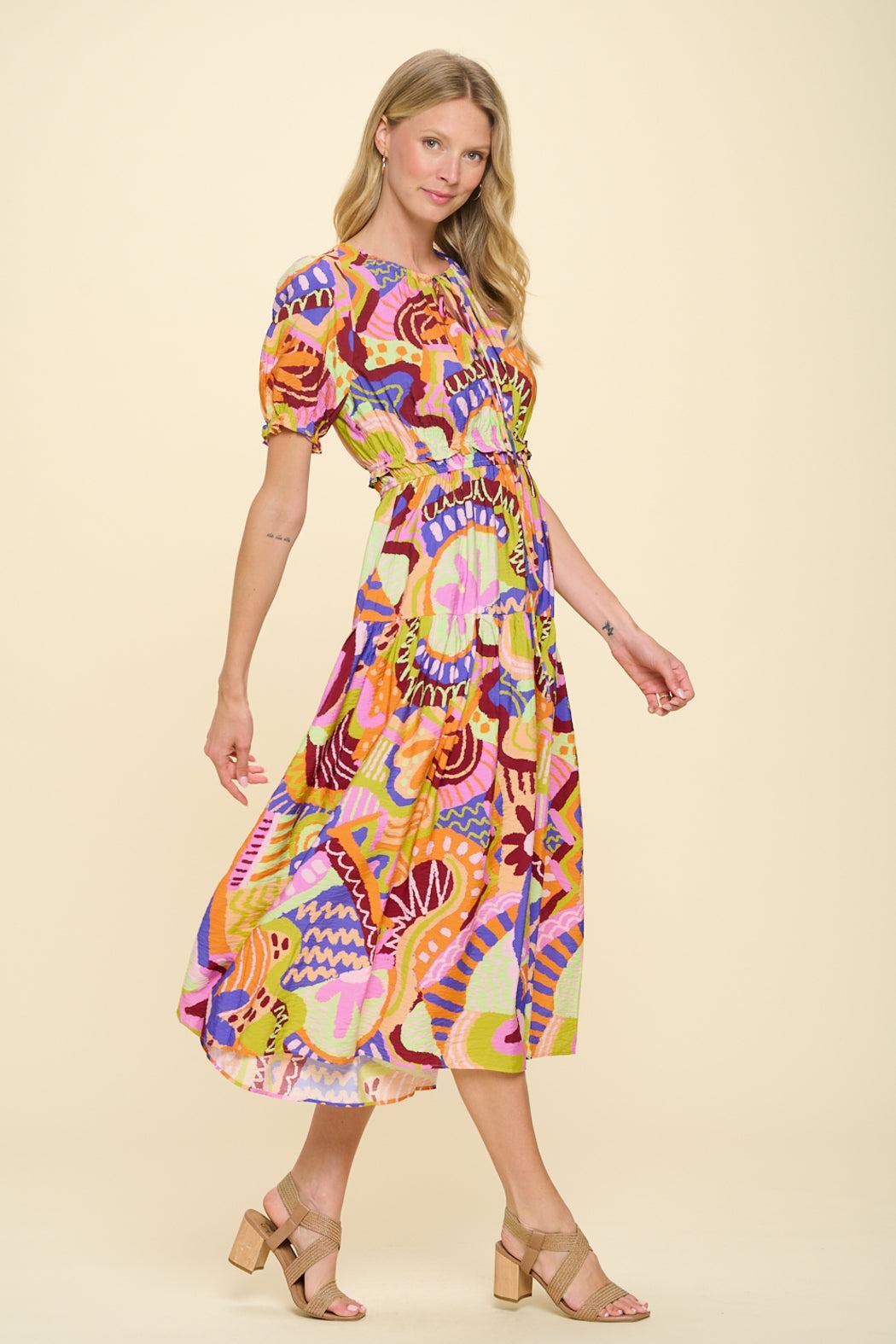 Tribal Orange Multi Delphi Dress Product Image