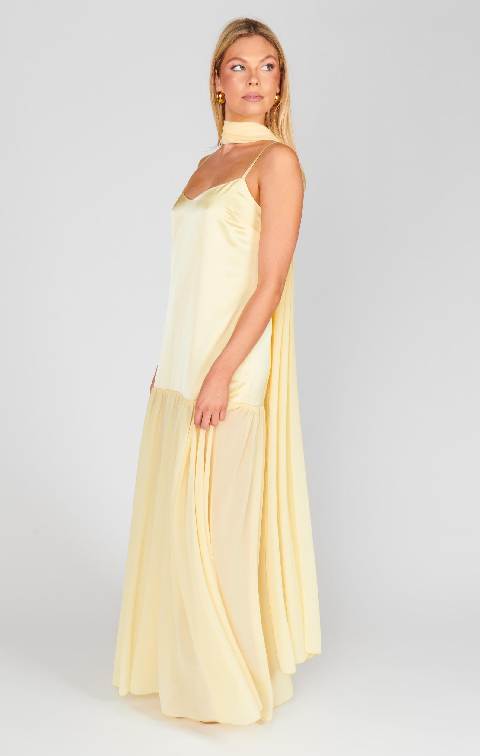 Dalia Maxi Dress ~ Pale Yellow Luxe Satin Product Image