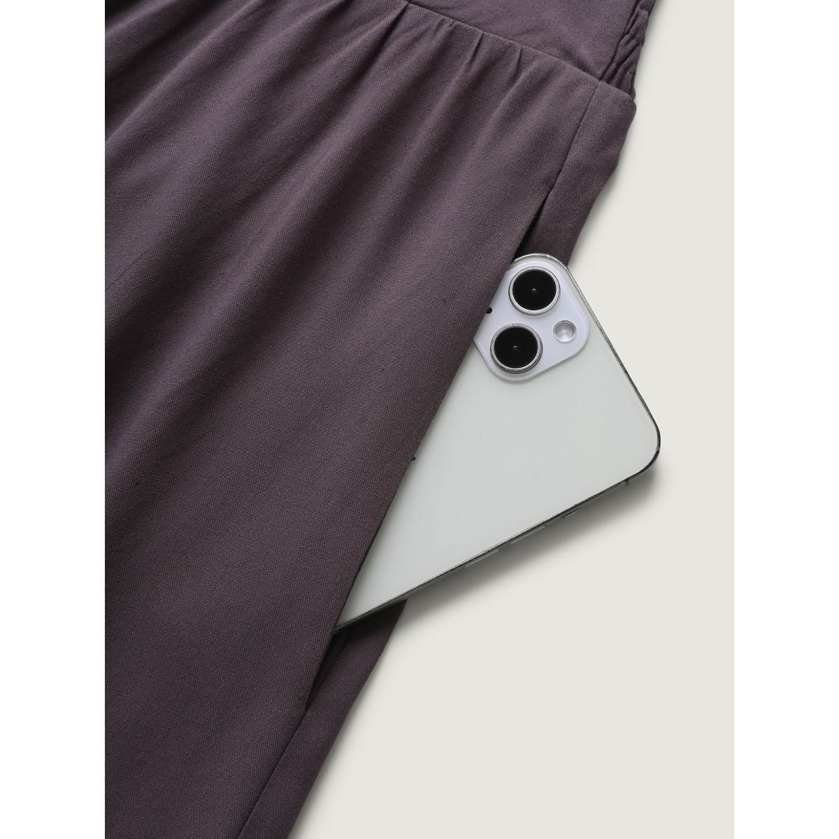 Plus Size High-Low Hem Wide Waistband Midi Skirt Women DarkGray Casual Asymmetrical Loose Low stretch Side seam pocket Everyday-Casual Skirts BloomChic 30/6X Product Image