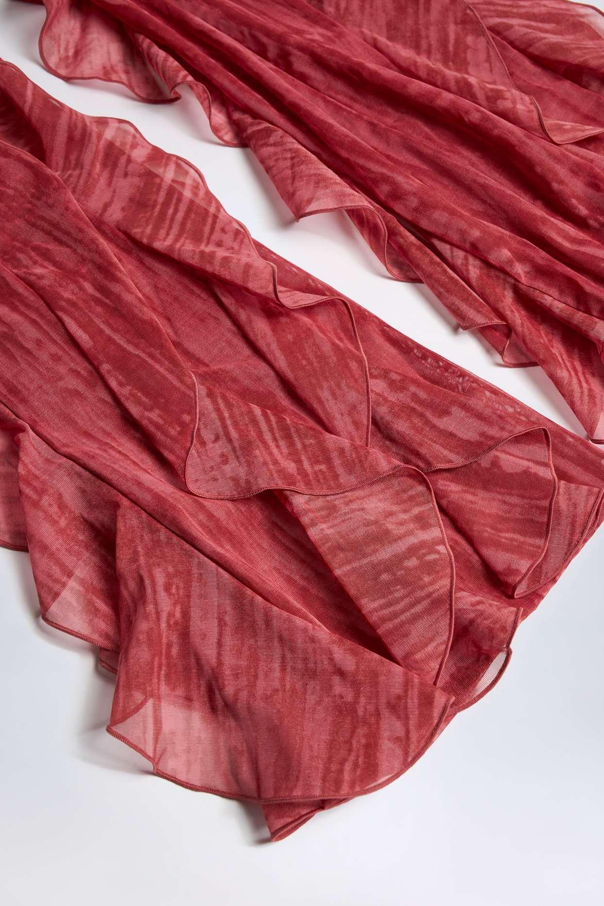 Ruffled Mid-Rise Flared Trousers in Red Print Product Image