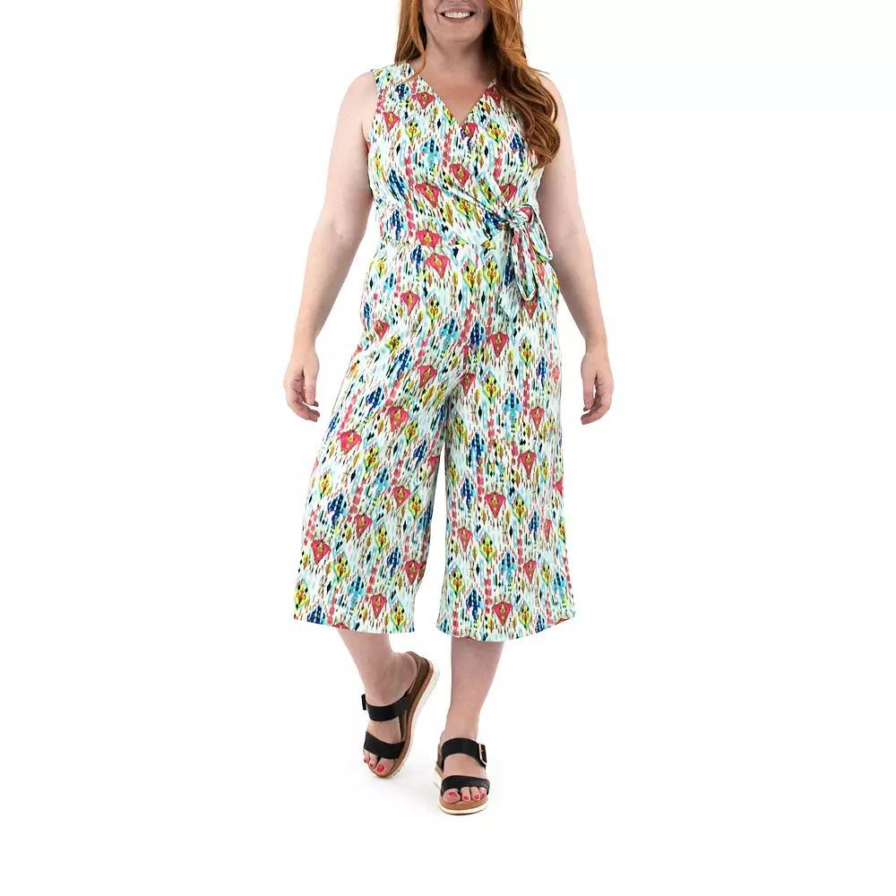 Womens Nina Leonard Print Surplice Wide-Leg Jumpsuit Product Image