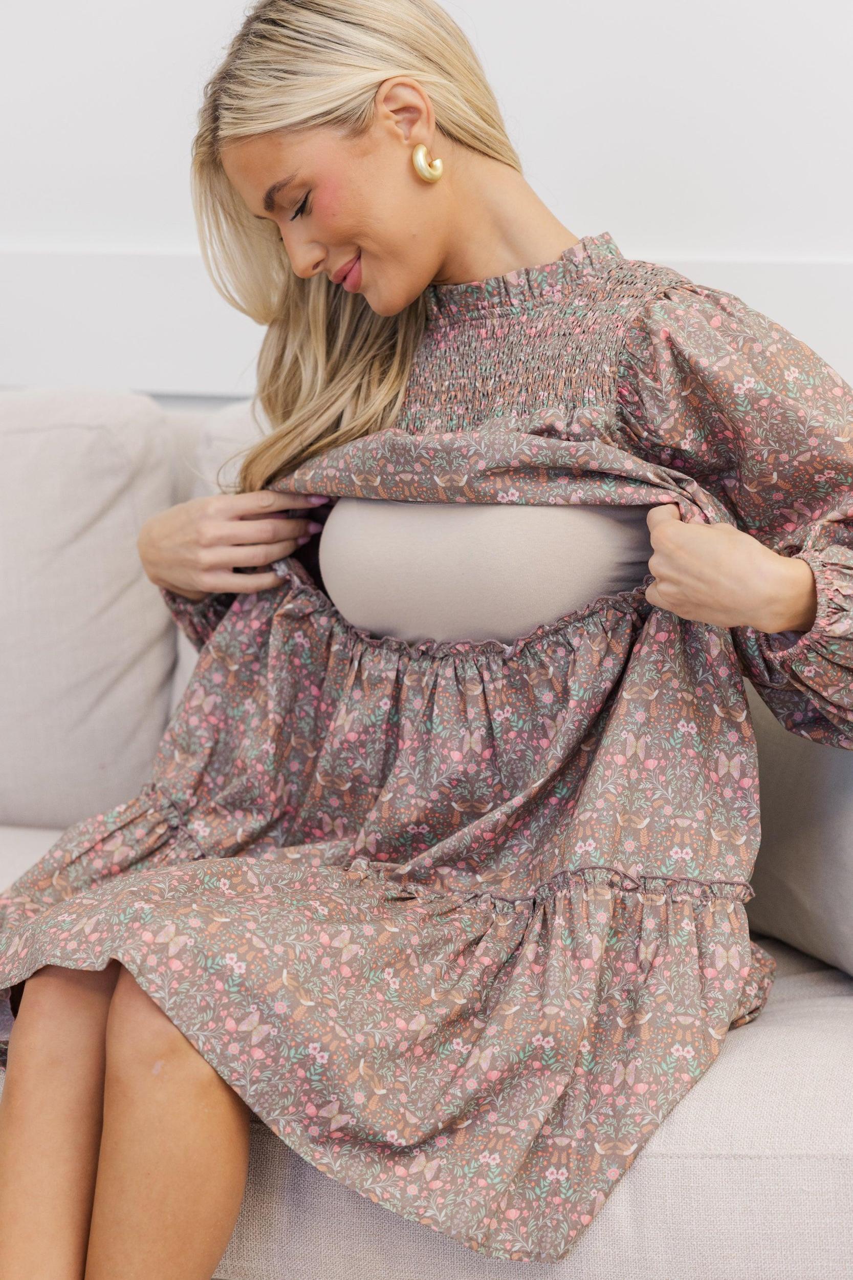 NURSING COLLECTION: Be Your Best Brown Ditsy Floral Babydoll Dress Female Product Image
