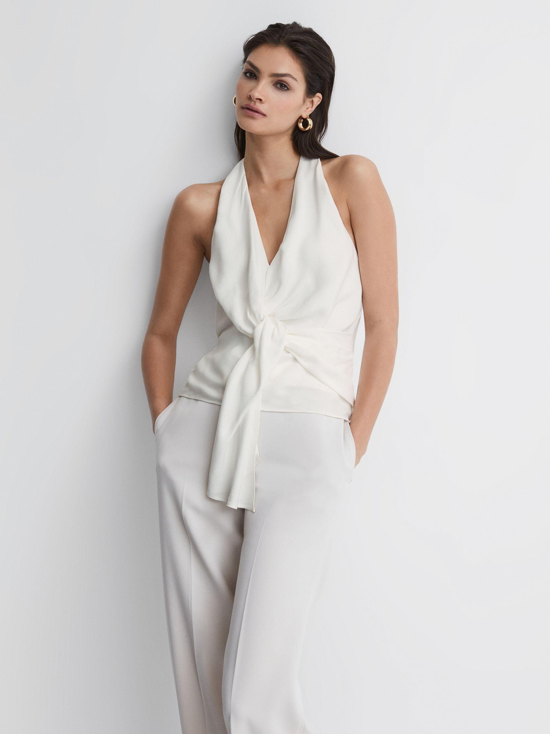 Tie Halter Neck Blouse in Ivory Product Image