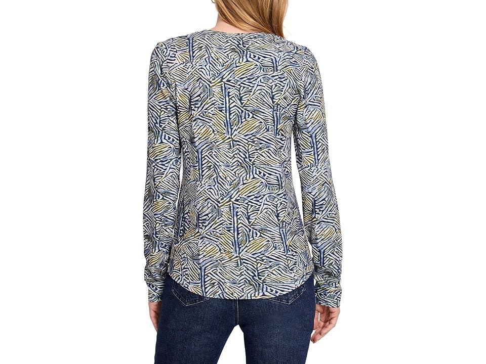 NIC+ZOE Sketched Lines Long Sleeve Scoop Neck Tee (Aqua Multi) Women's Clothing Product Image