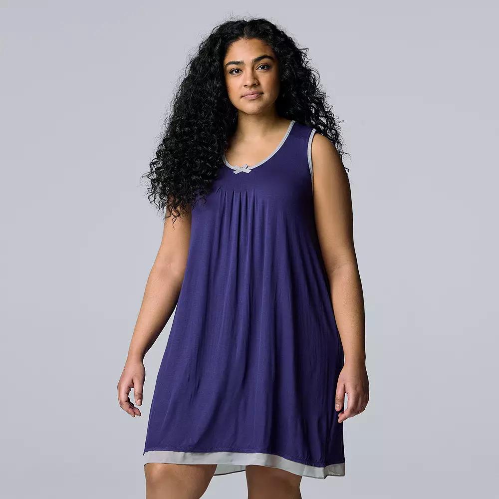 Plus Size Simply Vera Vera Wang Basic Luxury Chemise, Women's, Size: 3XL, Blue Product Image