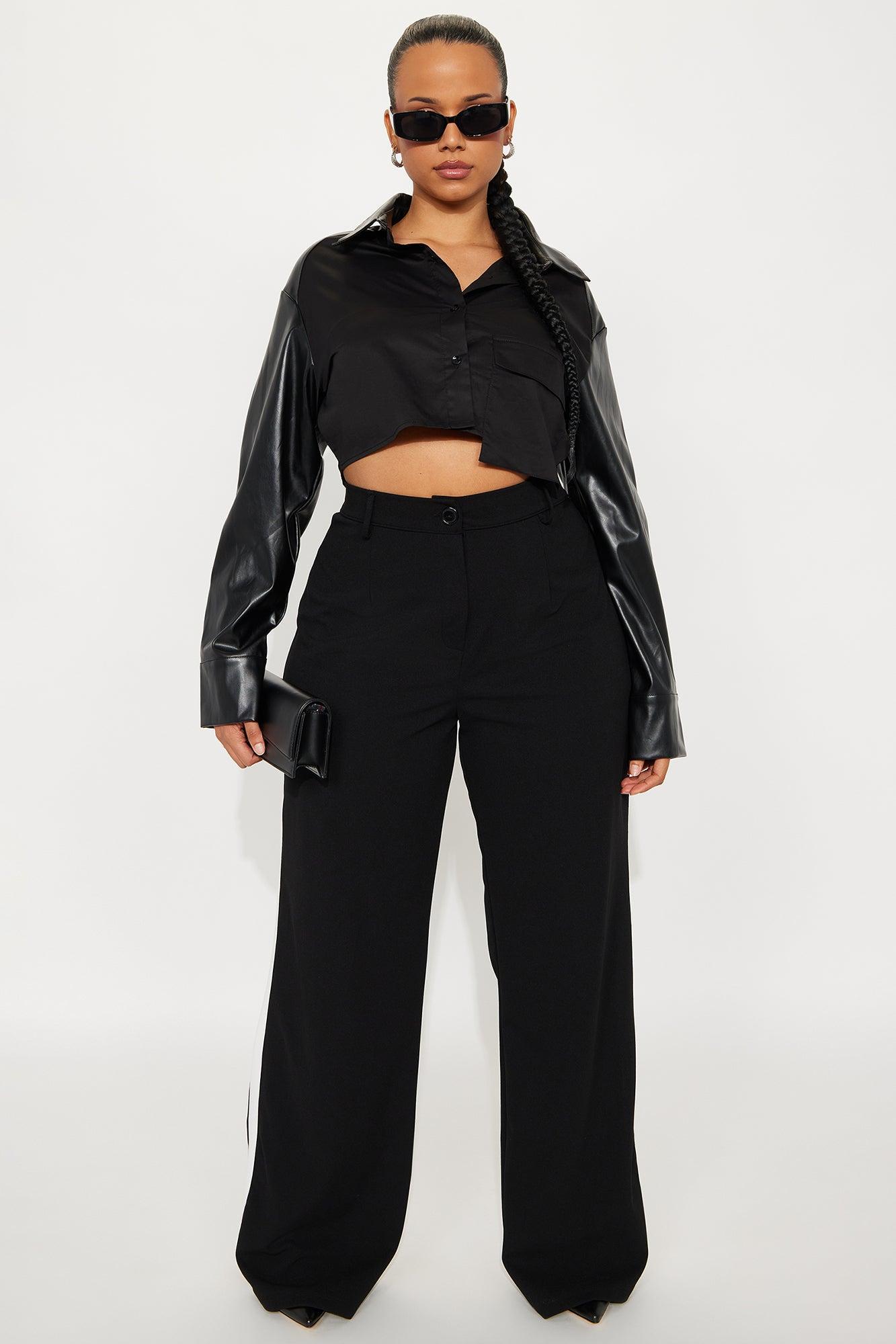 Hey Way Poplin Contrast Faux Leather Shirt - Black Product Image
