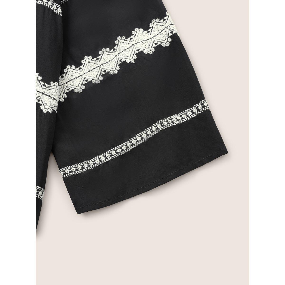 Plus Size Striped Embroidered Patchwork Kimono Women Black Resort Contrast Vacation Kimonos BloomChic 18-20/2X Product Image
