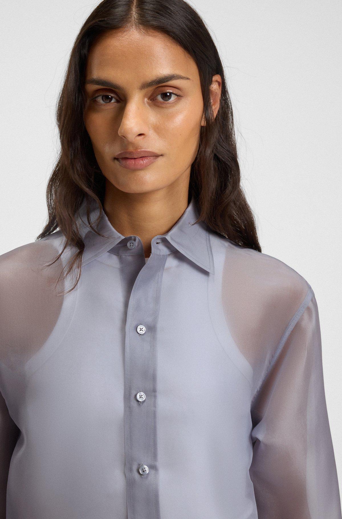 Long-sleeved blouse in silk organza Product Image