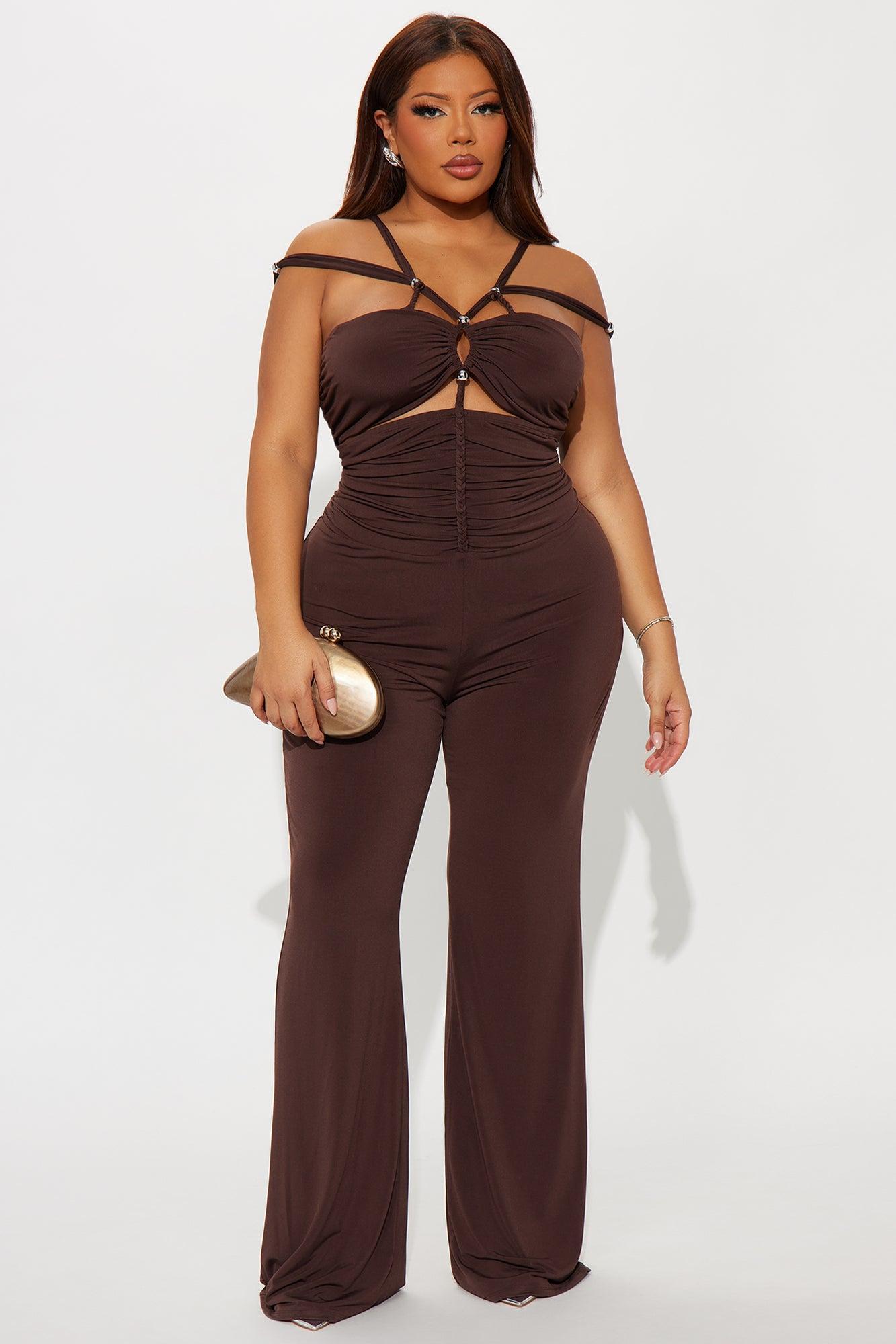Seductive Energy Wide Leg Jumpsuit - Chocolate Product Image