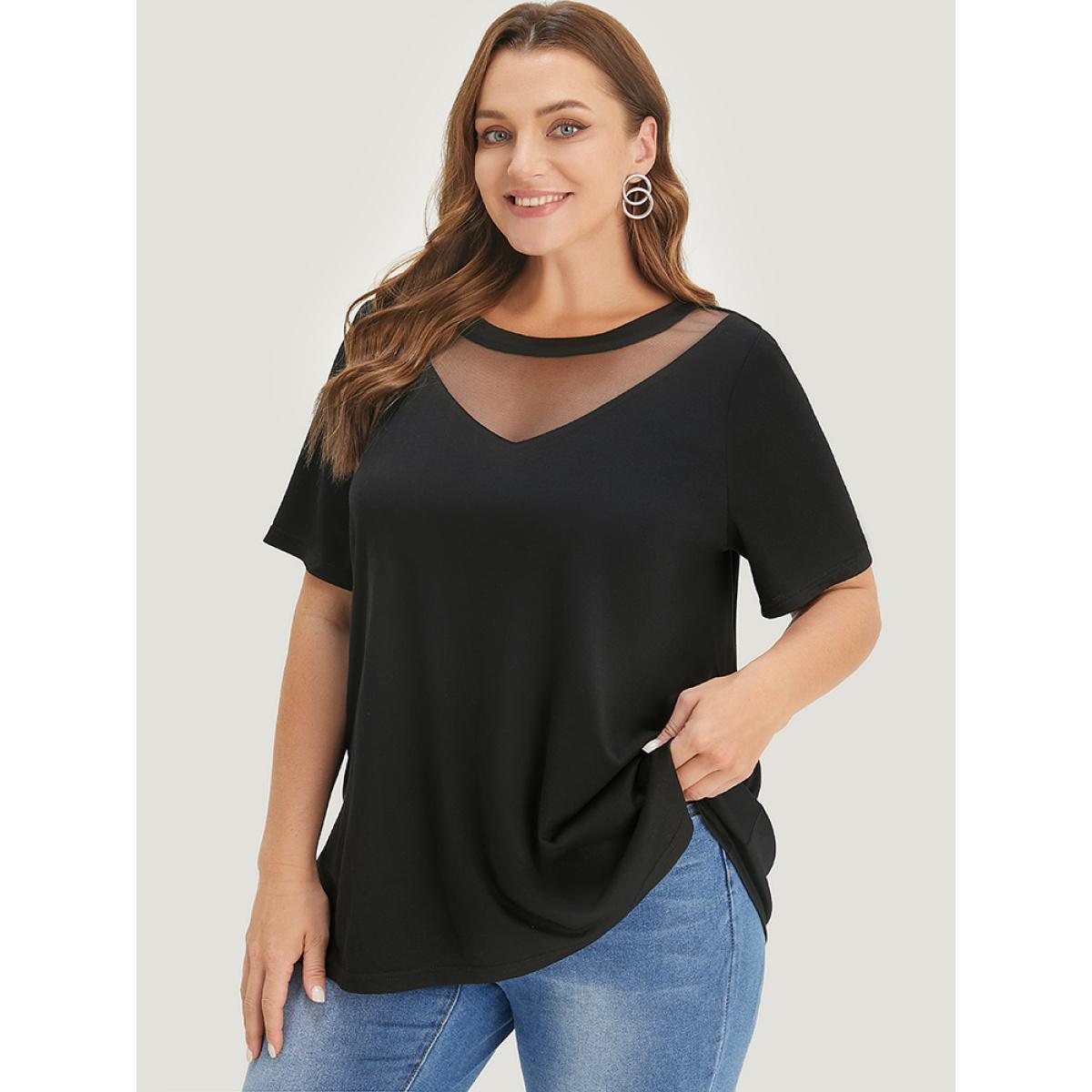 Plus Size Solid Patched Back Raglan Sleeve Heather Vintage T-shirt DarkBrown Women Casual Heather Plain Round Neck Dailywear T-shirts BloomChic 28/5X Product Image