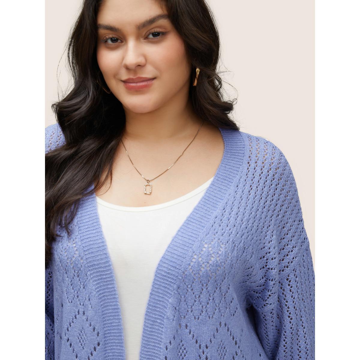 Plus Size Supersoft Essentials Geometric Hollow Out Cardigan BlueViolet Women Casual Long Sleeve Everyday Cardigans BloomChic 10/M Product Image