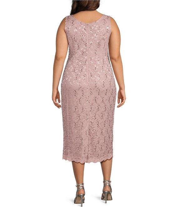 Ignite Evenings Plus Size Scalloped Sequin Lace Square Neck 3/4 Sleeve 2-Piece Jacket Dress Product Image