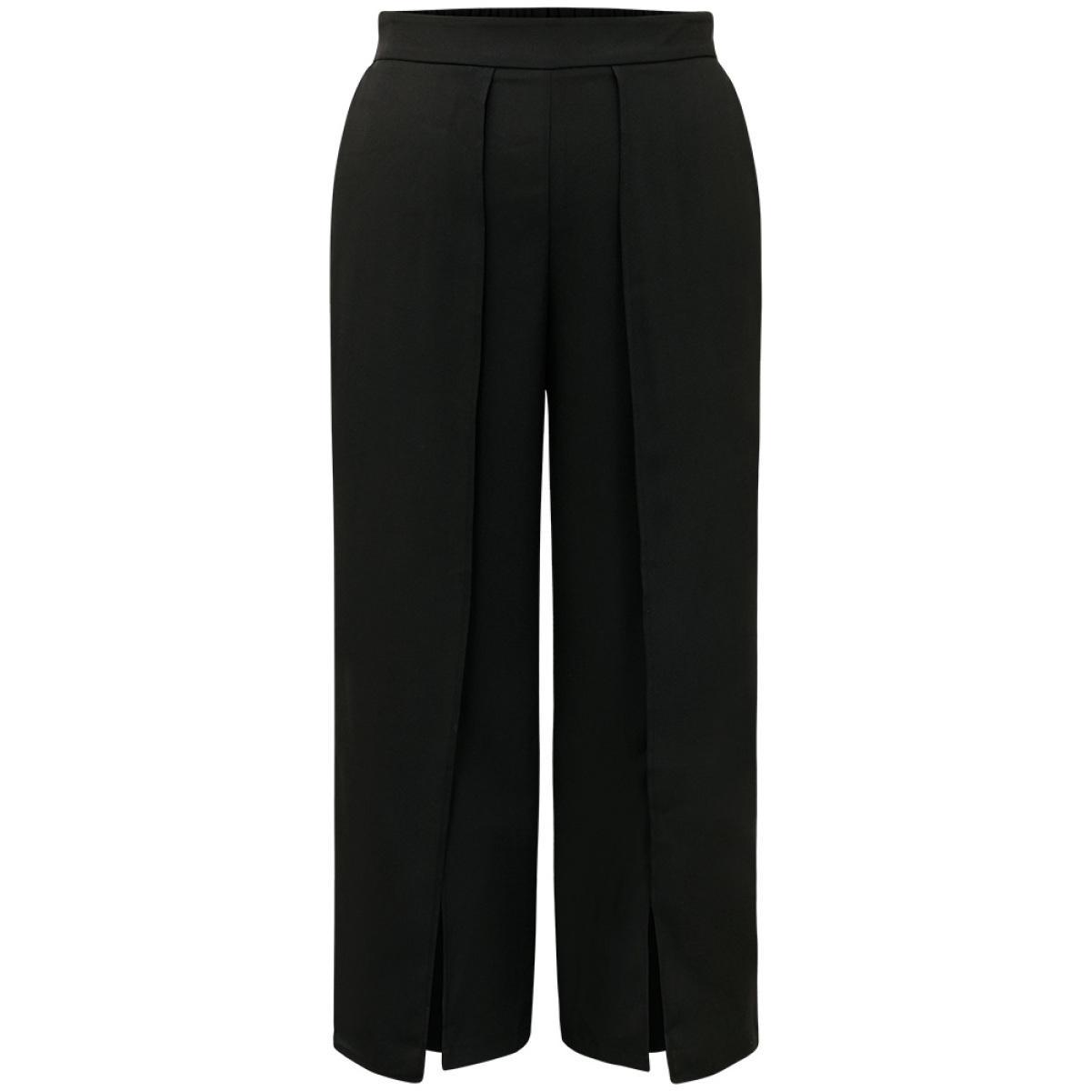 Plus Size Plain High Rise Split Hem Pants Women Black At the Office Straight Leg High Rise Work Pants BloomChic 22-24/3X Product Image