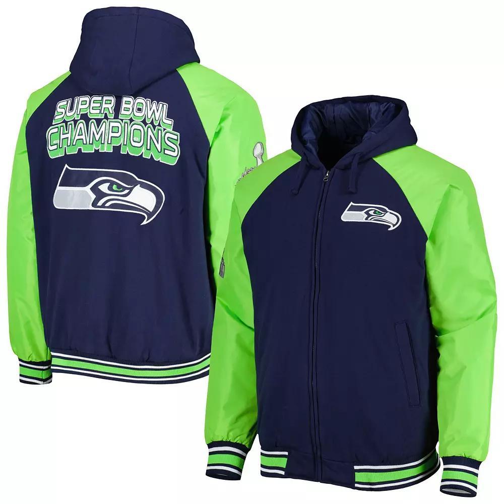 Men's G-III Sports by Carl Banks College Navy Seattle Seahawks Defender Raglan Full-Zip Hoodie Varsity Jacket, Size: XL, Blue Product Image