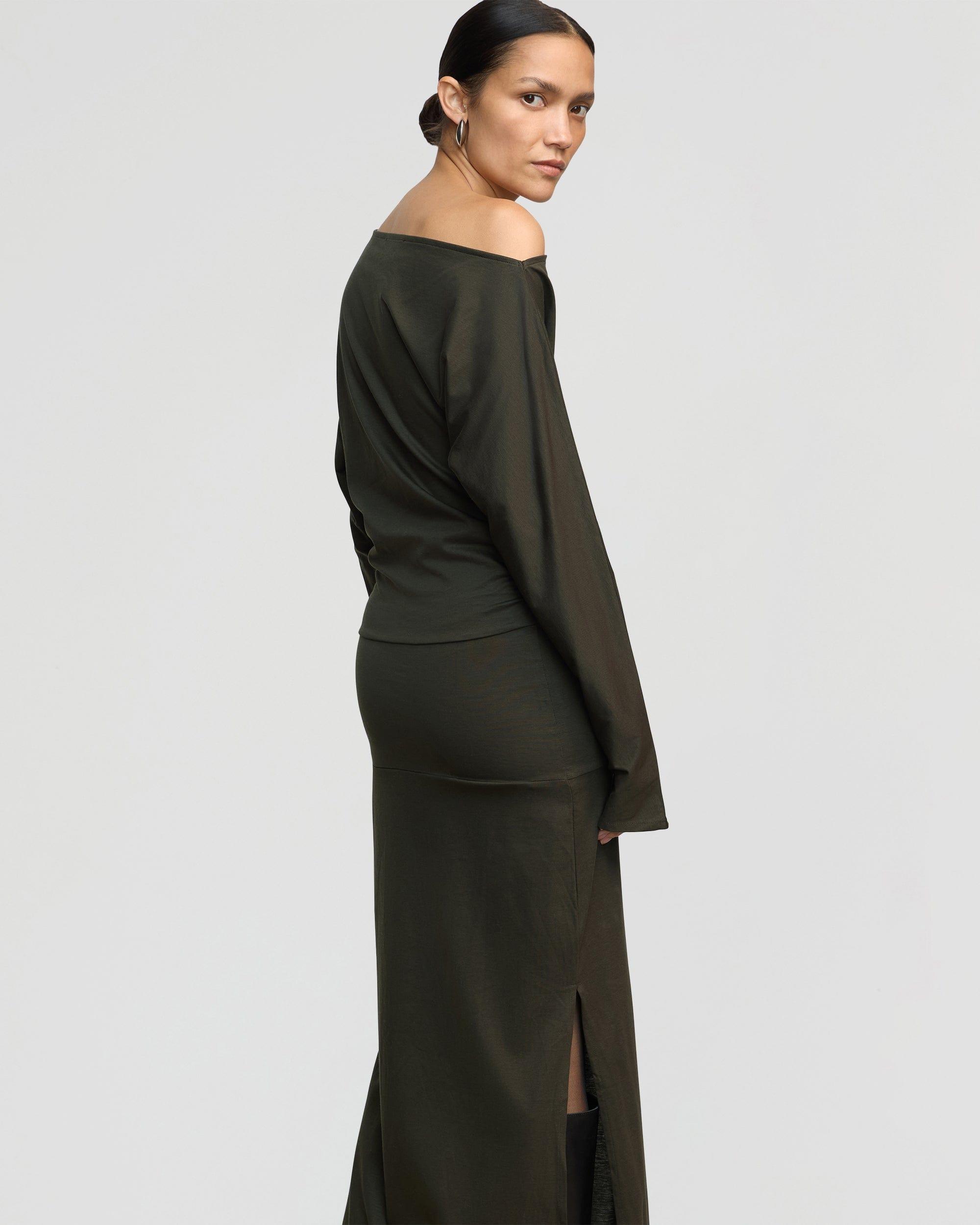 Kezia Off-Shoulder Satin Jersey Dress Product Image