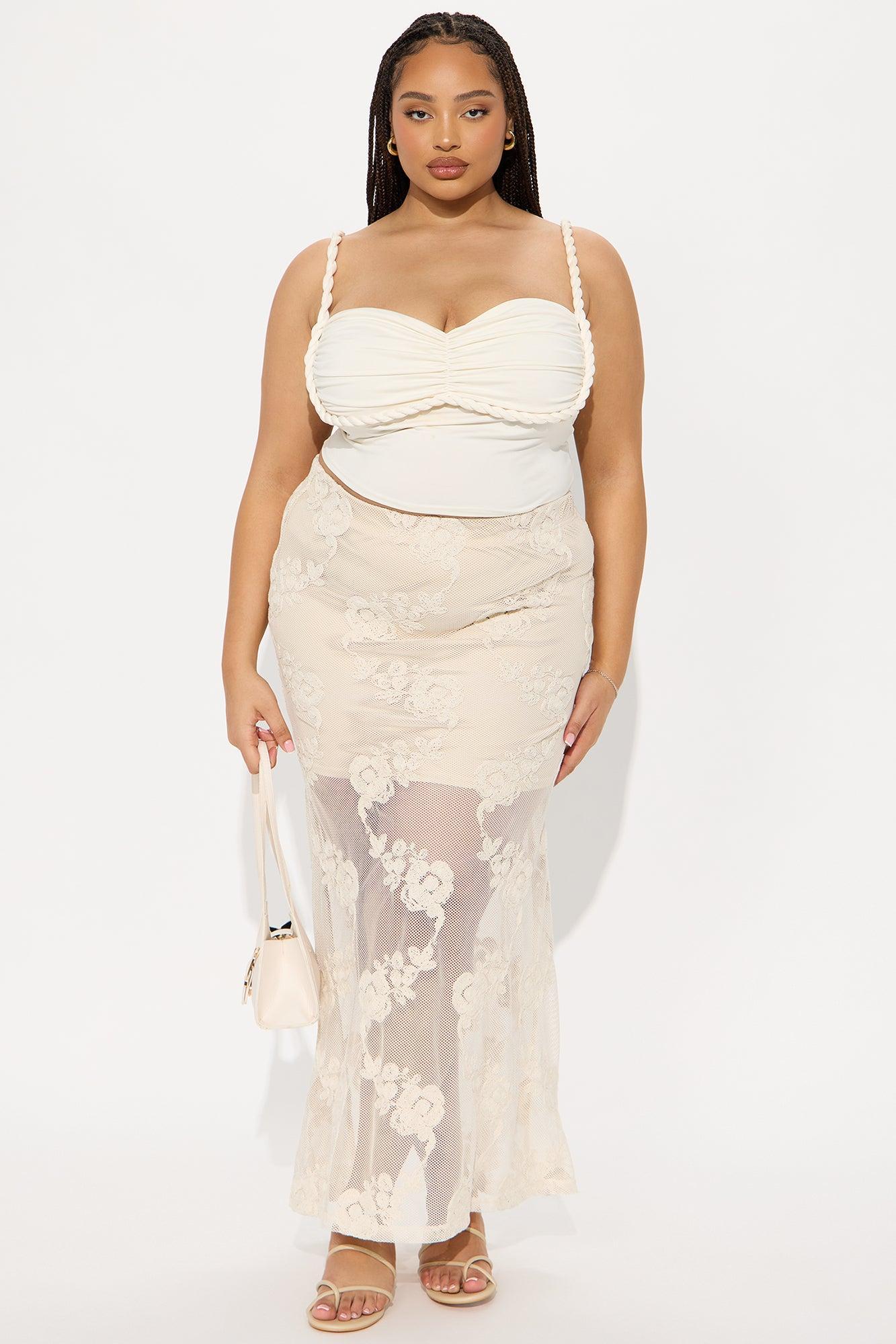 Vacation Vibes Embroidered Crochet Maxi Skirt - Natural Product Image