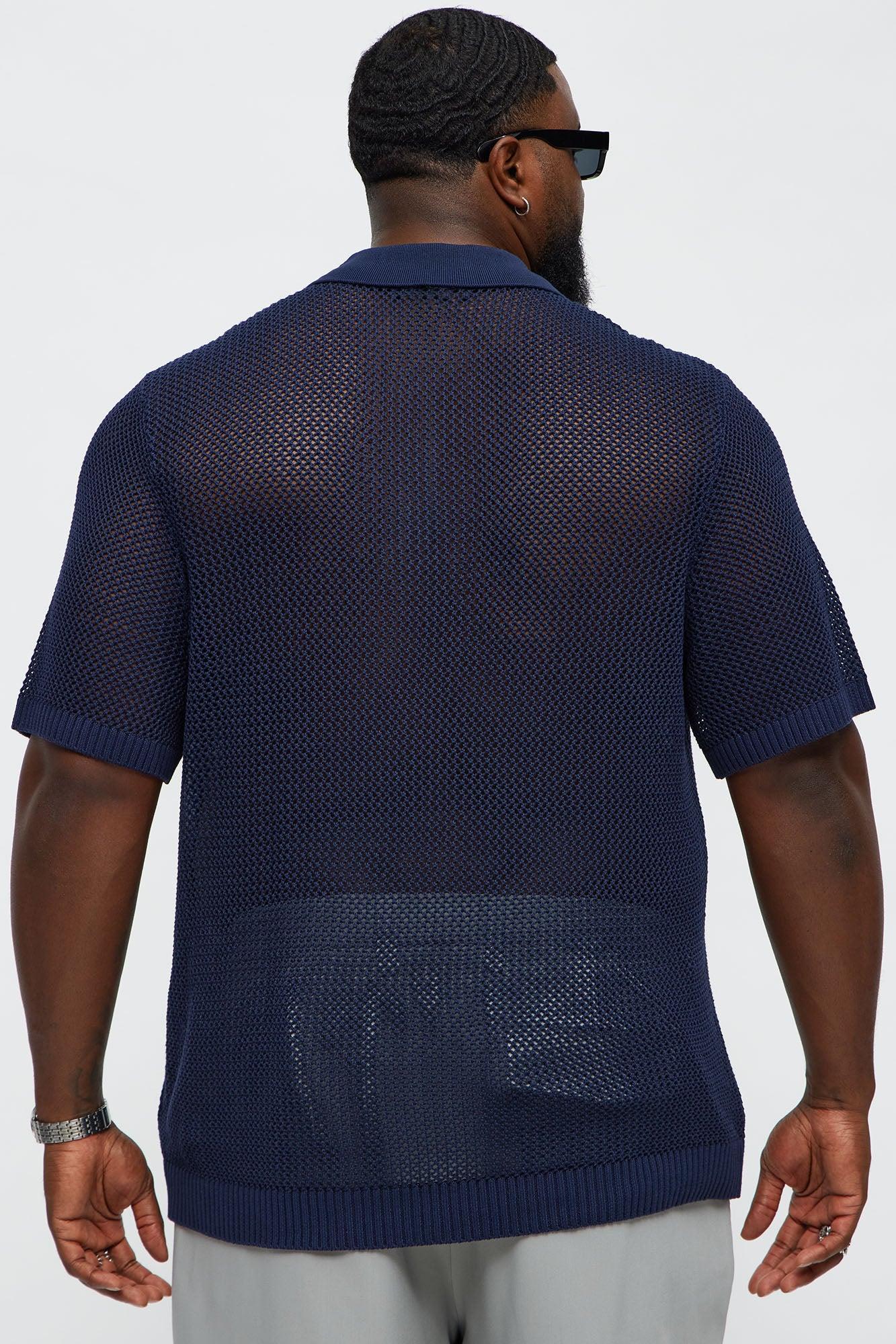 Vacation Me Please Open Knit Polo - Navy Product Image