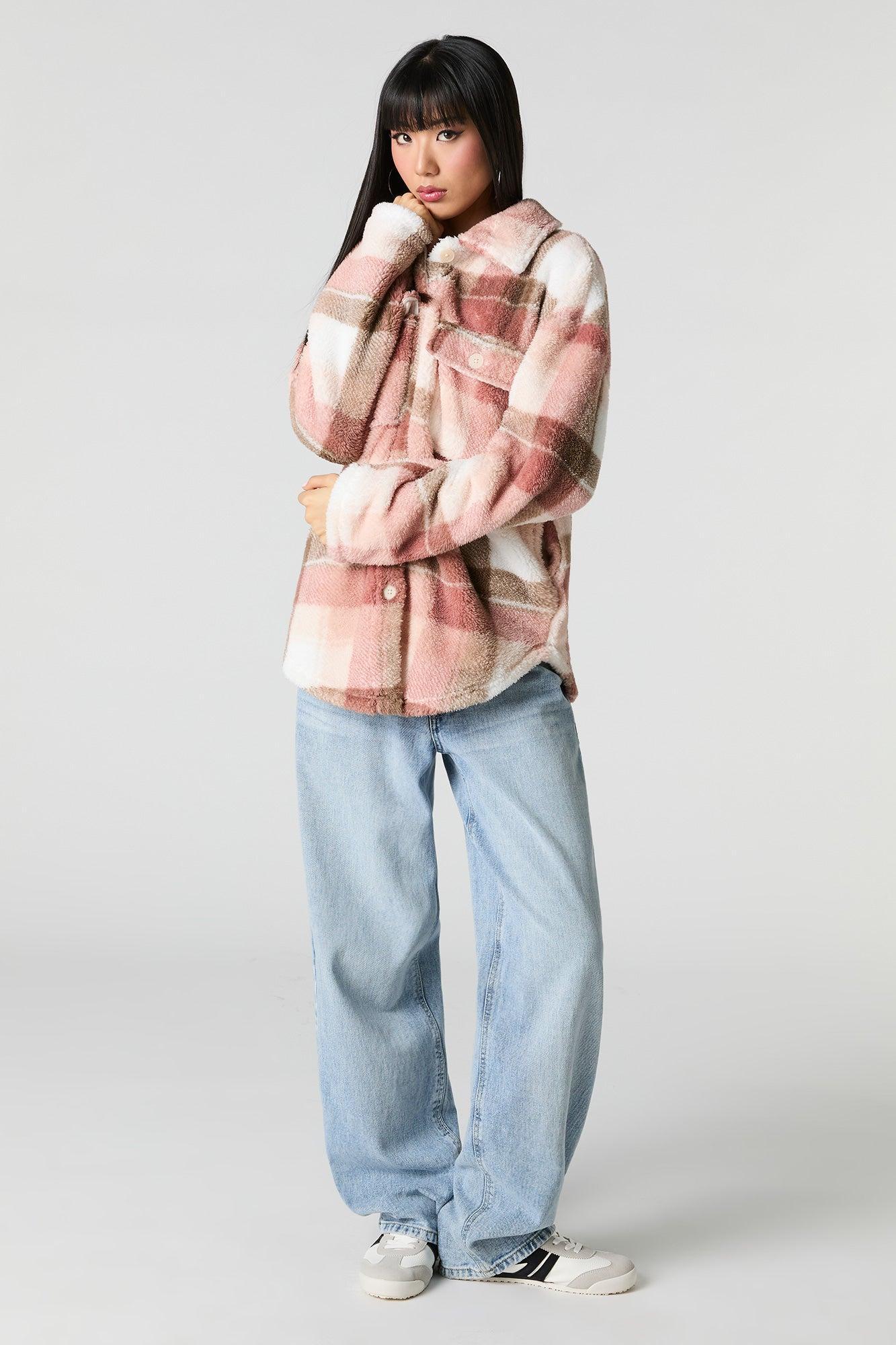 Sherpa Plaid Shacket Female Product Image