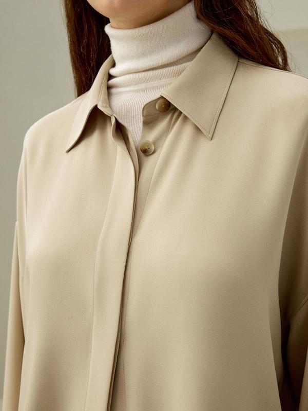 Relaxed Fit Drape Oversized Silk Shirt Product Image