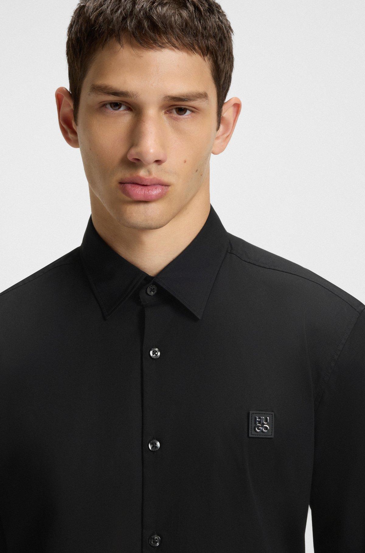 Slim-fit shirt in cotton poplin with logo stripe Product Image