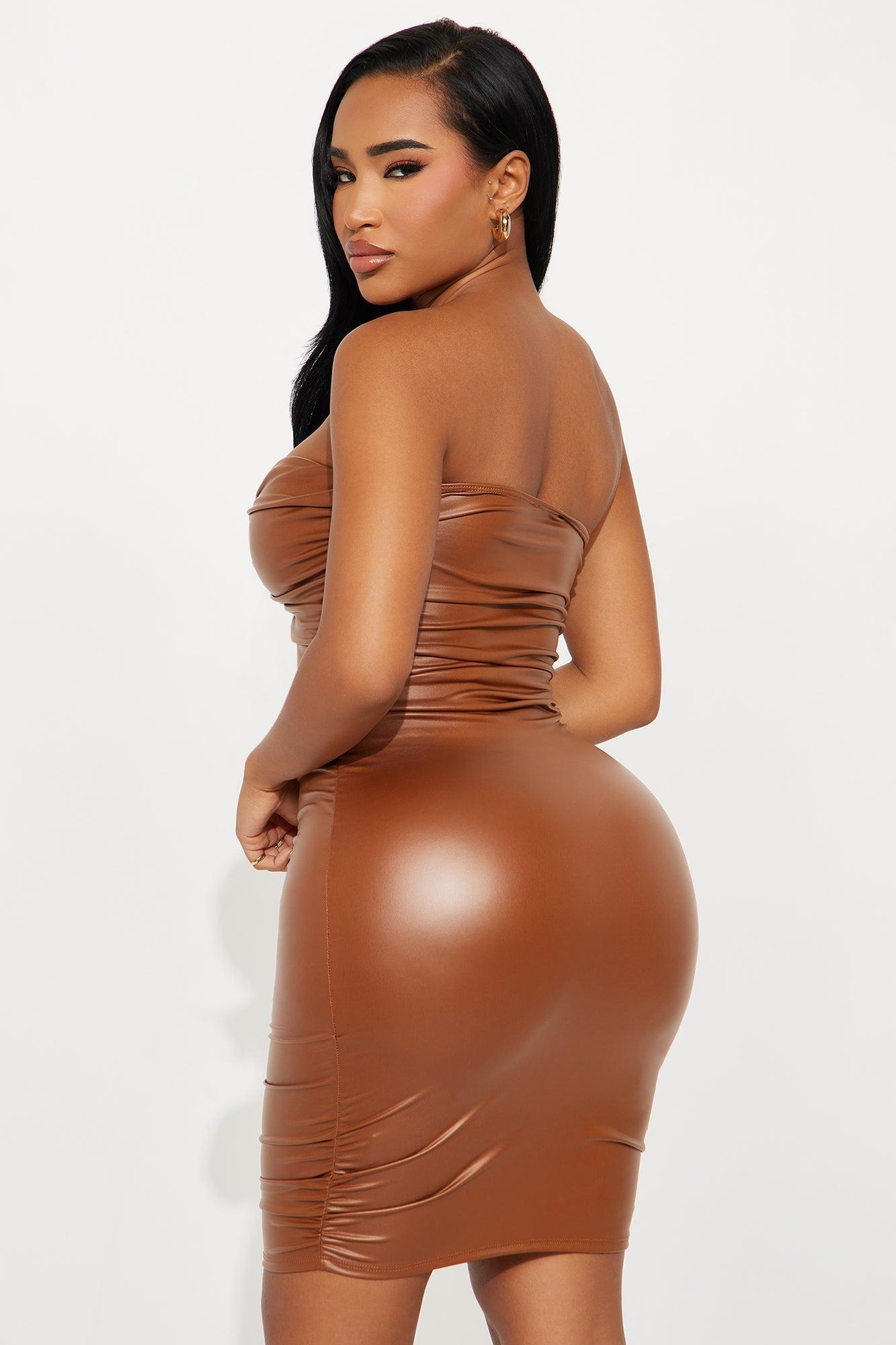 Rogue Moves Faux Leather Mini Dress - Camel Product Image