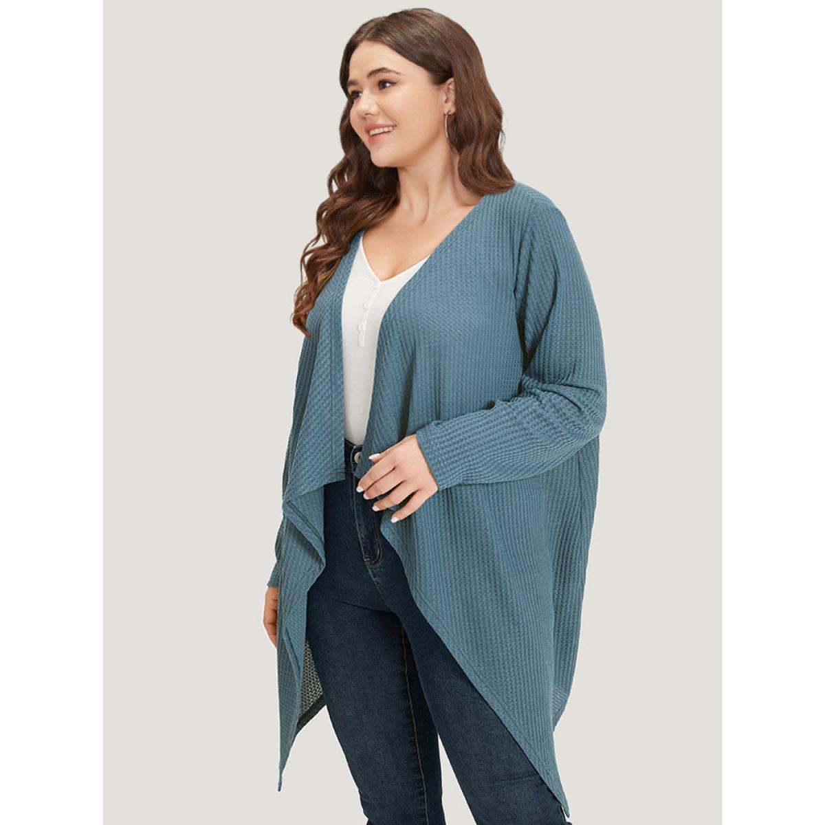 Plus Size Supersoft Essentials Waffle Knit Asymmetrical Hem Kimono Women Aegean Casual Drape Everyday Kimonos BloomChic 18-20/2X Product Image