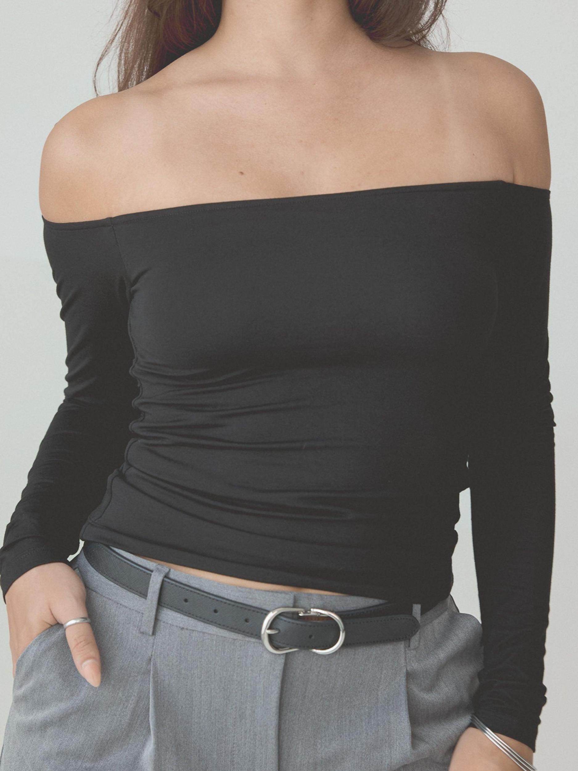 Solid Off The Shoulder Braless Long Sleeve Product Image