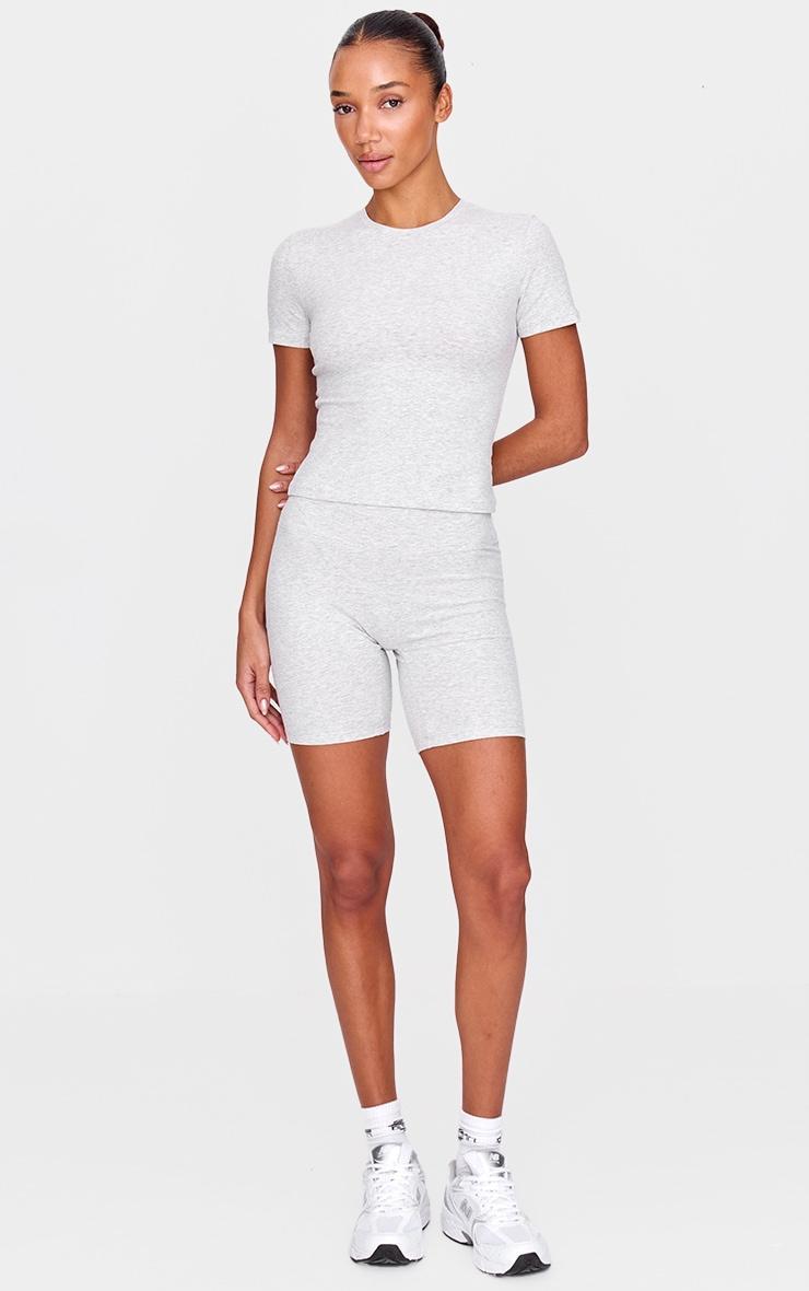 Ash Grey Marl Ultimate Sculpt Longline Short Sleeve Gym Top Product Image
