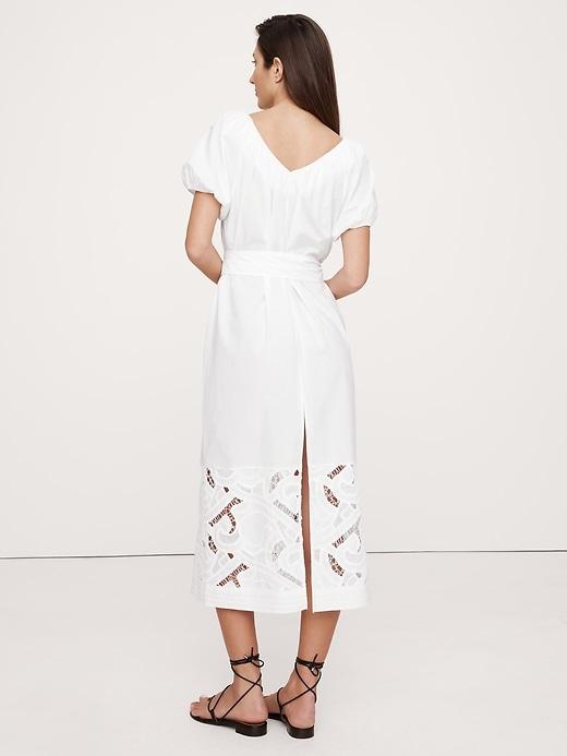 Embroidered Cotton Poplin Ruched Dress Product Image