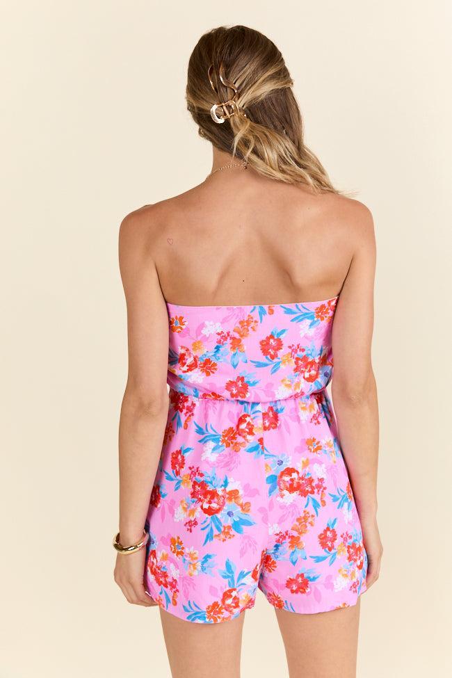Waiting For Fun Strapless Pink Floral Romper Product Image